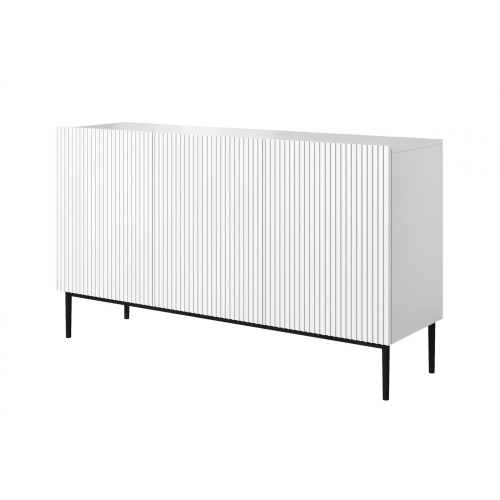 Komoda Nicole 150 cm trzydrzwiowa z ryflowanym frontem - biały mat / czarne nóżki